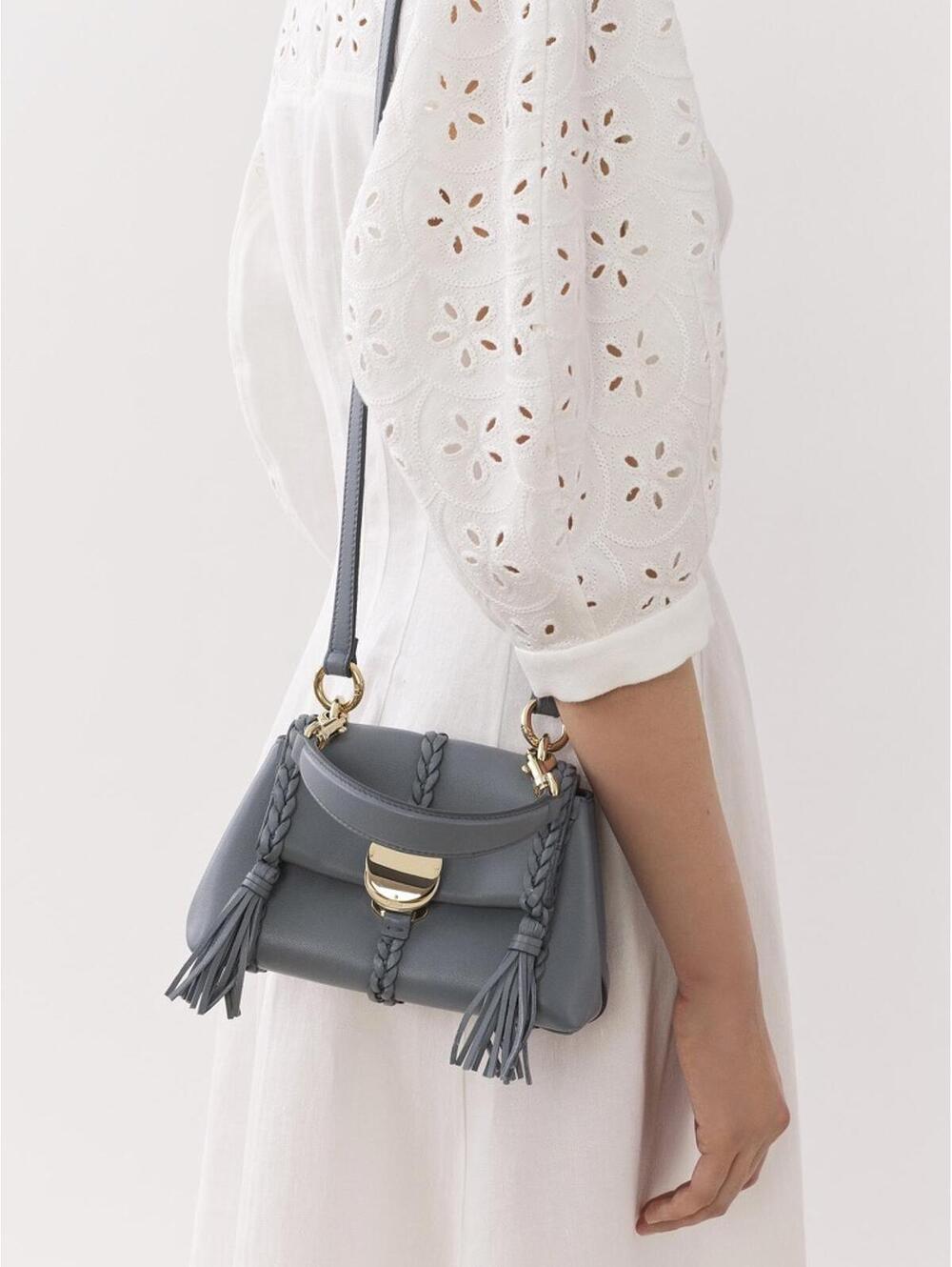 Chloe Mini Penelope Soft Leather Crossbody Satchel Bag STORM BLUE GOLD Chloé